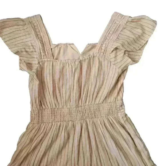 American Eagle Womens Peach Striped Pom Pom Boho Effortless Chic Trendy Romper M - Picture 5 of 12